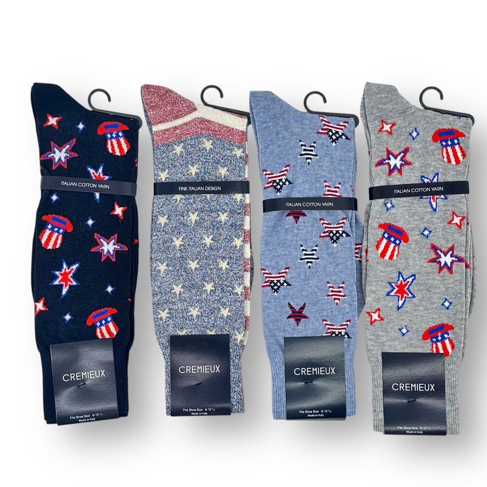 Cremieux USA Patriotic 4th Of July Crew Sock Lot Of 4 Pair Mens Shoe Sz 6-12.5